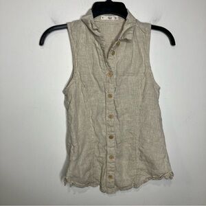 MNG mango 100% linen button up tank top oatmeal tan cottagecore size 4